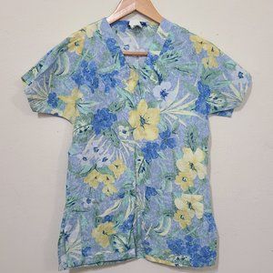 Dilly Uniform Blue/Yellow V-neck Scrub Top X-small